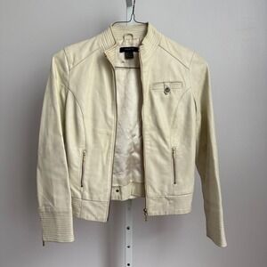Arden B. Ivory‎ Leather Y2k VTG Moto Jacket Womens Small Full Zip Biker